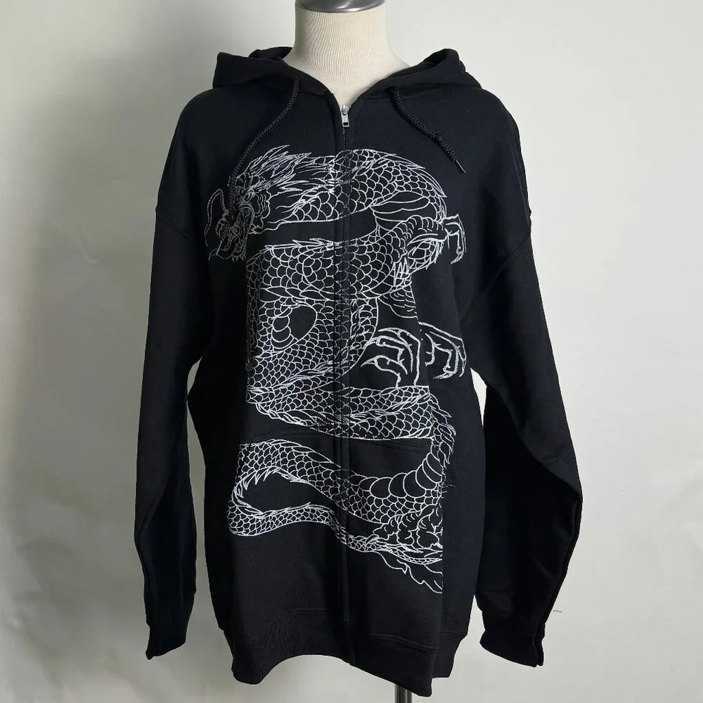 Project Social T Women's Zip Hoodie "Dragon" Black NWT - Picture 4 of 7